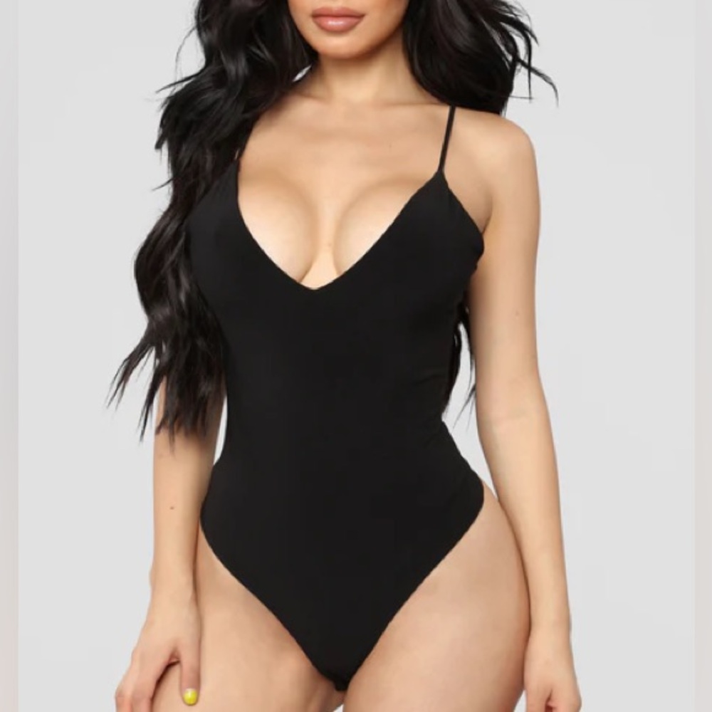 New Black V-Neck Bodysuit